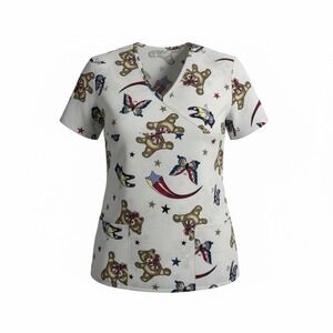 Factory Uniforms Womens Scrub Top Size Small Teddy Bears Shooting Star Butterfly